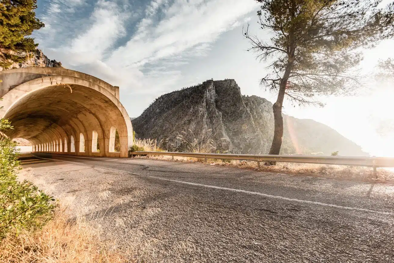 Mallorca beautiful mountain road CGI Backplate